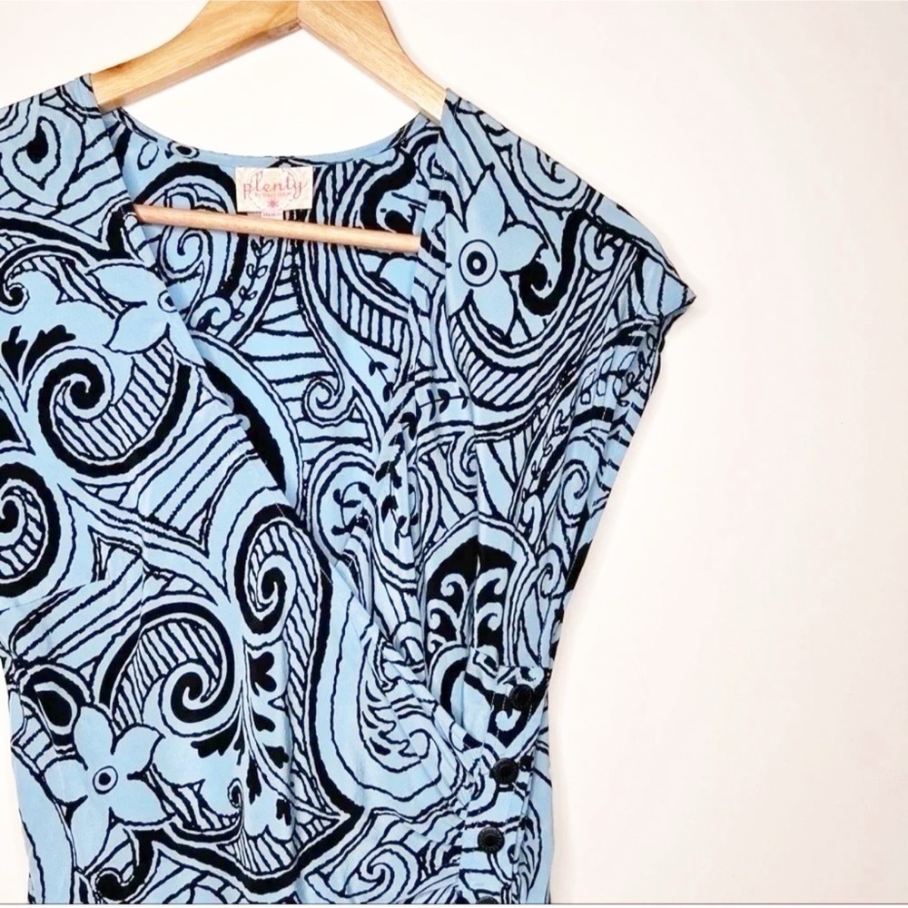Plenty by Tracy Reese Blue Silk Wrap Side Button Dress Size 6 - Picture 7 of 11